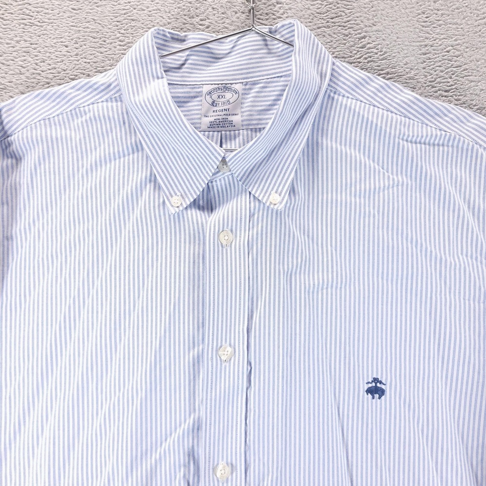 Brooks Brothers Shirt Mens 2XL Blue Stripe Oxford Regent Non Iron Supima Cotton